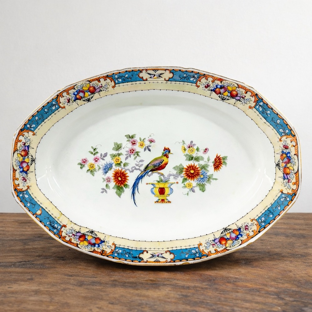 Rare Union K Peacock Oval Platter 11” Czechoslovakia 1921–1938  Collectible